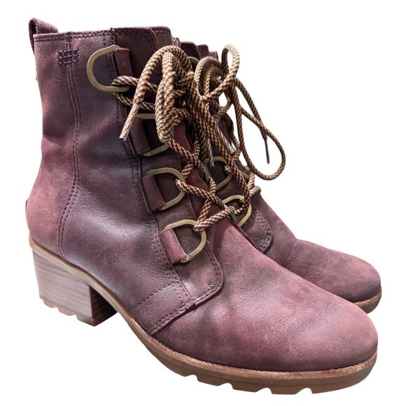 Sorel Cate Leather Lace Up Waterproof Maroon Redwood Boots Size 8.5 - Picture 2 of 12